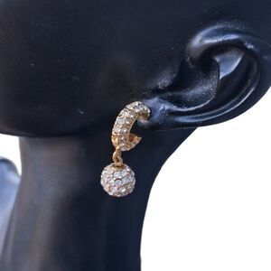 Chic Vintage Gold Tone Rhinestone Pavé Ball Drop Earrings